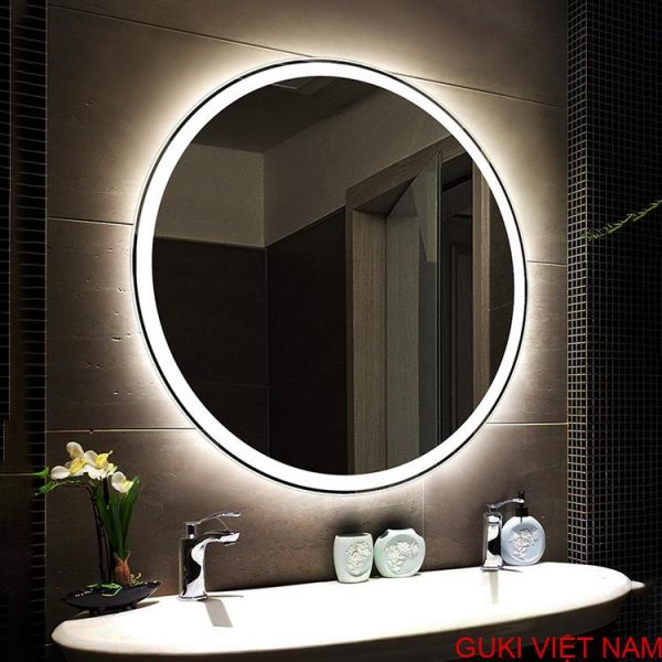 Gương tròn treo tường đèn Led trắng nhà tắm phòng tắm